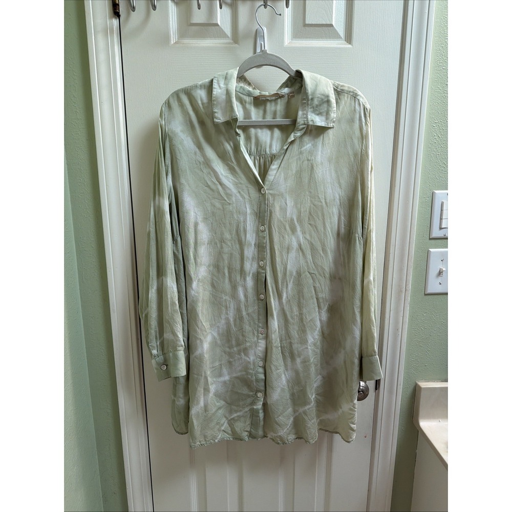 Soft Surroundings Tunic Sz 1X Green Tie Dye Shirt Blouse Flowy Coverup Sheer